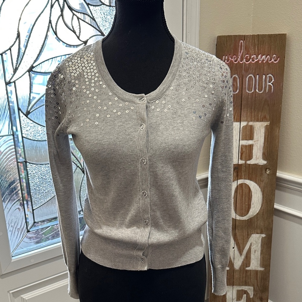 Cherokee Gray Cardigan with Silver Sequins